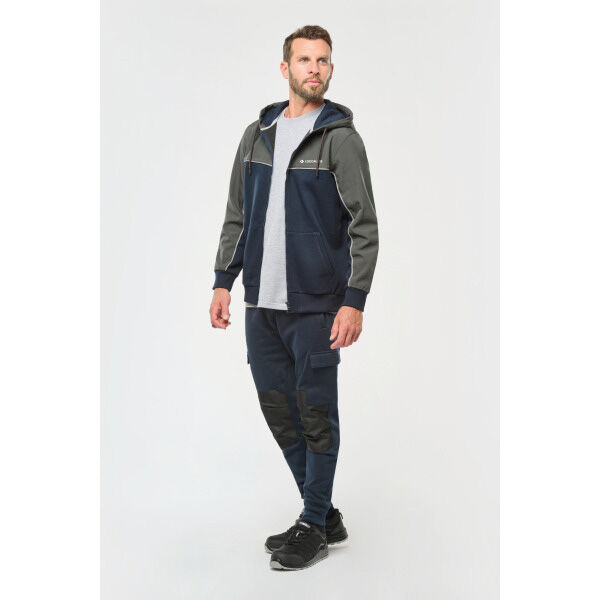 Tweekleurig ecologisch fleecevest met capuchon