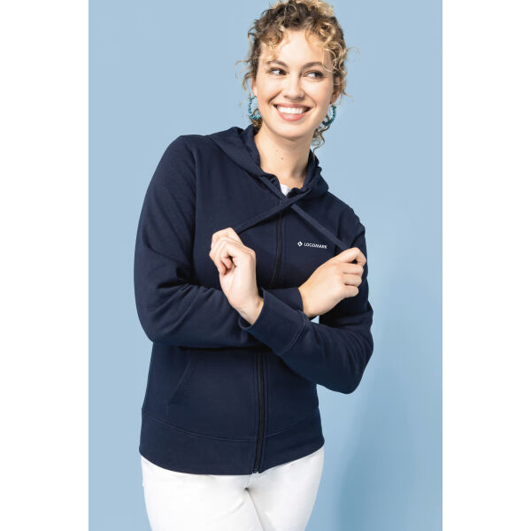 Ecologische damessweater met capuchon en ritssluiting