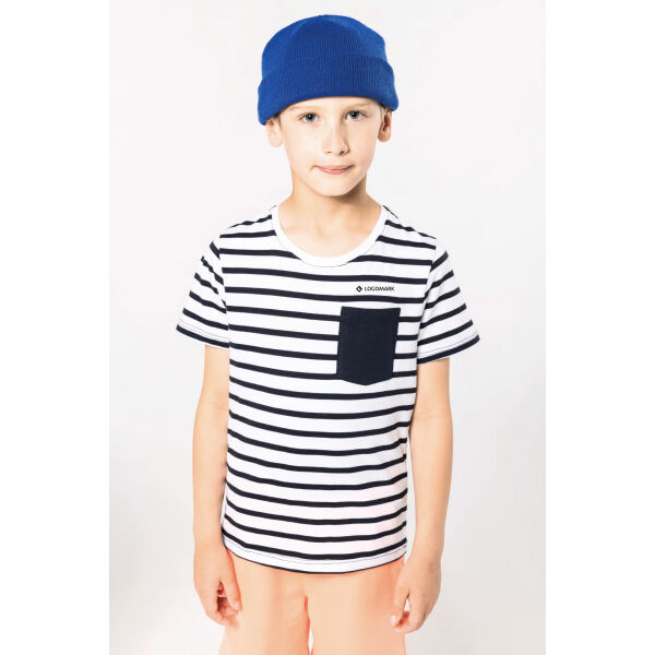 Gestreept T-shirt met zak en korte mouwen kids