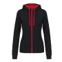 Damessweater met rits en capuchon in contrasterende kleur Black / Red XXL