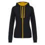 Damessweater met rits en capuchon in contrasterende kleur Black / Yellow S