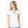 Dames-t-shirt piqué V-hals White / Navy / Red S
